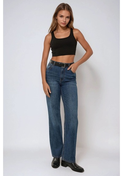 Hiccup Basic Bisiklet Yaka Crop Üst Siyah