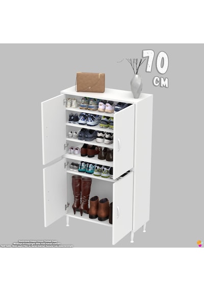 Efna Ayakkabılık - Kapaklı 4 Raf 6 Bölmeli Dar Alanlar İçin Çok Amaçlı Dolap 70 Cm Genişlik Beyaz Efna Ayakkabılık - Kapaklı 4 Raf 6 Bölmeli Dar Alanlar İçin Çok Amaçlı Dolap 70 Cm Genişlik Beyaz
