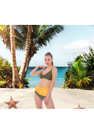 Shopiolog Kadın Volanlı Fraset Renkli Bikini Lacivert - Siyah