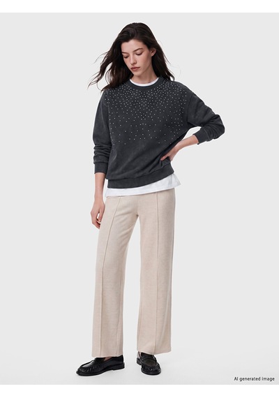 Lcw Comfort Mavi Bisiklet Yaka Taşlı Kadın Sweatshirt