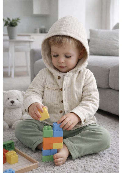 Babyhola Erkek Bebek Bayramlık Takım Roket Baskılı Kapüşonlu Üçlü Set 2217 Yeşil