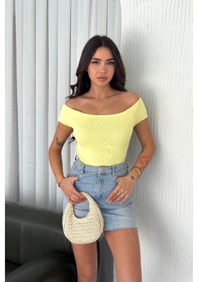Femelle Kadın Sarı Standart Beden Triko Crop Bluz