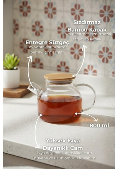 Bambum Taric - Cam Demlik 800ml Şeffaf