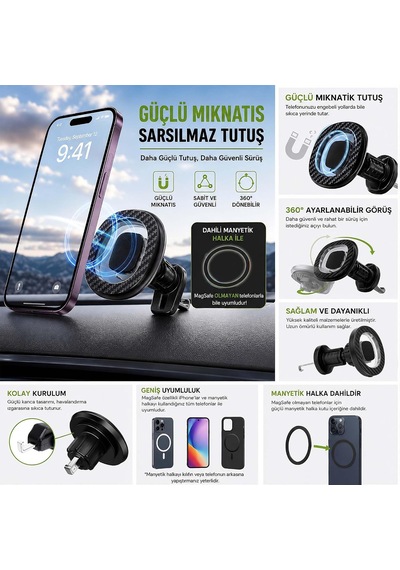 Manyetik Araç İçi Telefon Tutucu 360 Döner Başlıklı Güçlü Mıknatıslı Telefon Standı, Havalandırma Izgarası Montajlı Kolay Kurulum, Geniş Uyumluluk, Siyah T20-c28 2 Mixed