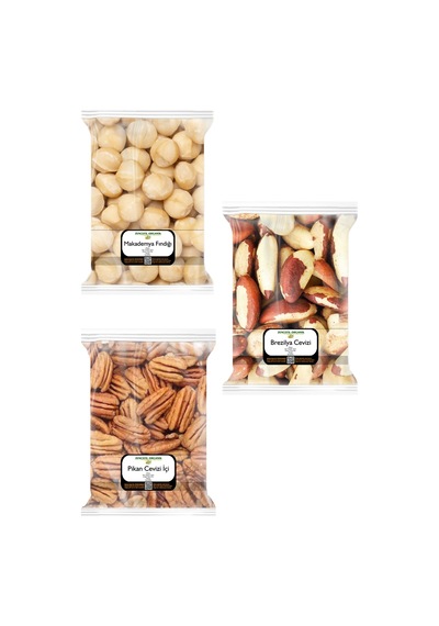 3x170 Gr. Brezilya Cevizi Makademya Cevizi Pikan Cevizi İçi 170'şer Gram 3 Paket 100 G