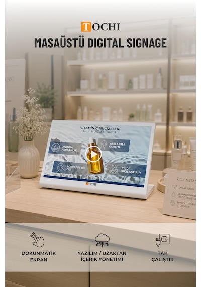 Tochı Masaüstü Digital Signage 14 İnç Android Dokunmatik Reklam Ekranı, Wi-fi Bluetooth, Yatay Model, Siyah Beyaz