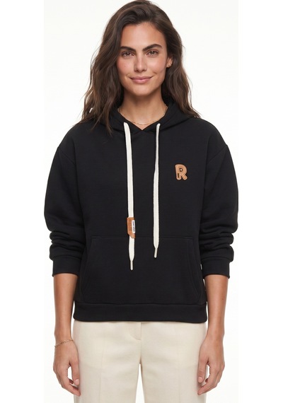 Onloox Kadın Siyah Siyah Şardonlu Esnek Kumaş Kapüşonlu Salaş Kesim Nakış İşlemeli Kanguru Cepli Sweatshirt Onloox Kadın Siyah Siyah Şardonlu Esnek Kumaş Kapüşonlu Salaş Kesim Nakış İşlemeli Kanguru Cepli Sweatshirt