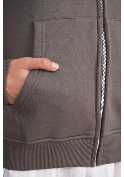Mixray 2023 Unisex 3iplik Basic Polarlı Fermuarlı Sweatshirt Hoodie Antrasit