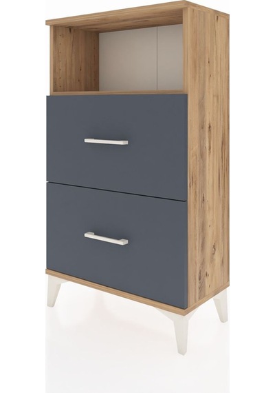Arges Komodin Tek Raflı 2 Çekmeceli 60x30x106 Çam-antrasit Atlas Çam
