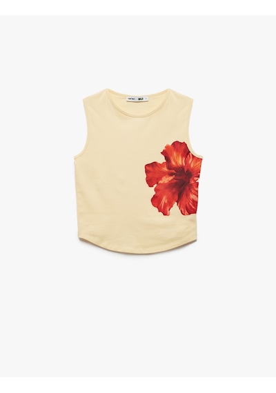 Koton Pamuklu Slim Fit Bisiklet Yaka Hibiskus Çiçek Desenli Kolsuz Bluz Sarı 5sal30315ık Sarı