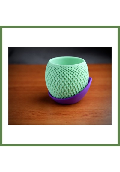 Bezos 3d Baskı Küre Saksı - Kafes Dokulu İki Parçalı Dekoratif Saksı - Mint-mor Hb006