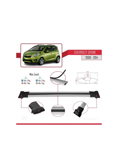Chevrolet Spark 2009-2014 Arası İle Uyumlu Fly Model Ara Atkı Tavan Barı Gri