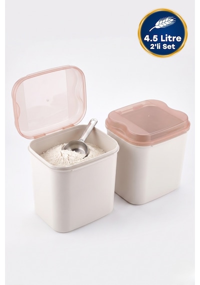 4.5 Litre 2'li Un Ve Erzak Saklama Kabı Seti Krem