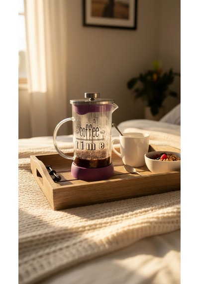 French Press - Filtre Kahve Ve Bitki Çayı Demliği 600 Ml Mor Çok Renkli