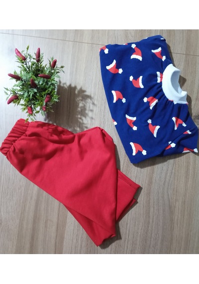 Yılbaşı Şapkası Desenli Ünisex Çocuk Takımı Kırmızı - Lacivert
