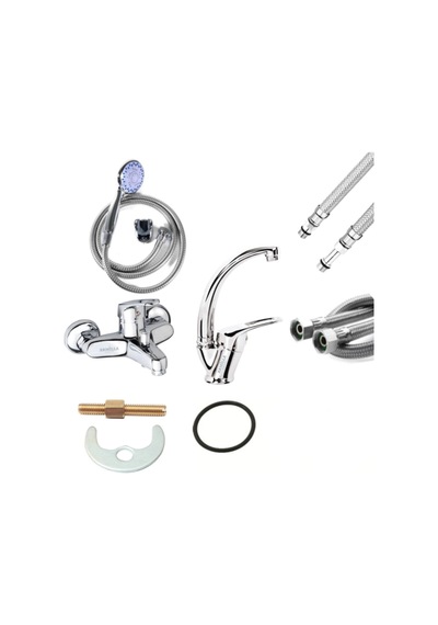 Armilla 3 Lü Set Banyo Duş Başlığı - Banyo Bataryası - Banyo Lavabo Muslıuğu Çeşmesi Bataryası Krom