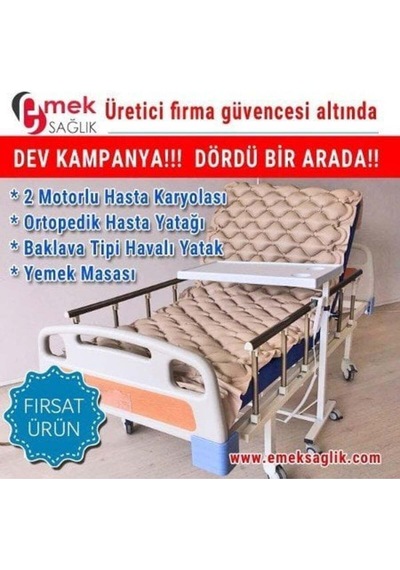 2 Motorlu Hasta Karyolası-hasta Yatağı-havalı Yatağı-yemek Masası 4 Lü Set