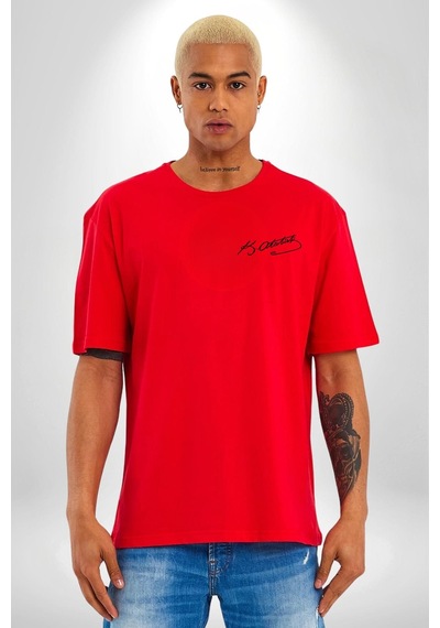 Atatürk 10 Kasım Anma Kırmızı Oversize Unisex Ön Ve Sırt Baskılı Tişört Kırmızı
