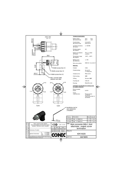 M8 3 Pin Erkek 90° Konnektör Conec 42-00025