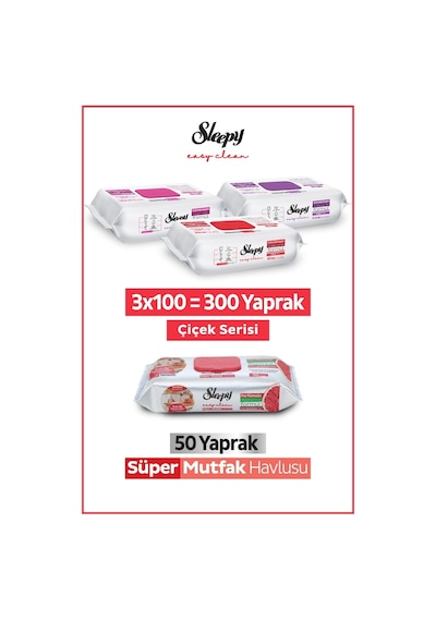 Sleepy Easy Clean Çiçek Serisi&greyfurt Yağlı Süper Mutfak Yüzey Temizlik Havlusu&mendili 3x100+50 Tekli