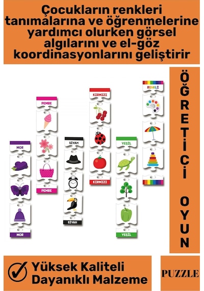Preschool Eğitici Öğretici Görsel Algı Geliştirici Okul Öncesi Eğlenceli Puzzle-renkleri Öğreniyorum