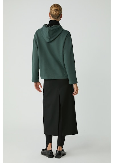 Ethıquet Pıper Kadın Içi Polarlı Yumuşacık Comfort Fit Kapüşonlu Kanguru Cepli Yeşil Sweatshirt