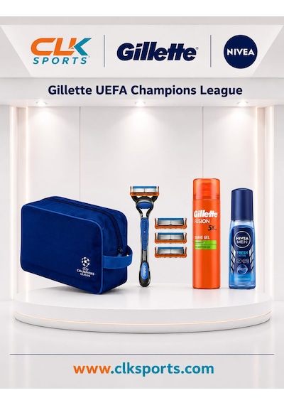 Gillette Uefa Champions League Special Edition Fusion5 Erkek Tıraş Makinesi+ 4 Yedek Bıçak+ Tıraş Jeli + Deodorant