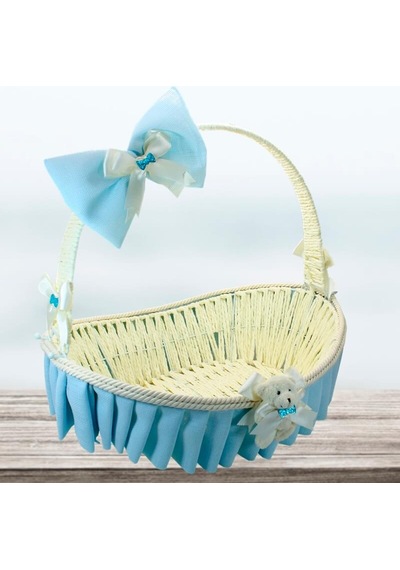 Saplı Oval Kumaş Süslü Sepet 41 Cm Büyük Boy Mavi