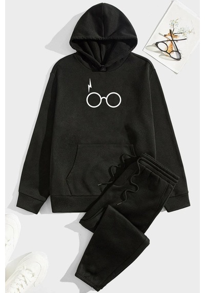 Uyguntarz Unisex Potter Baskılı Eşofman Takımı Siyah