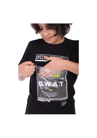 Toontoy Kids Toontoy Erkek Çocuk Süs Cepli Special Operation Baskılı Tişört Siyah