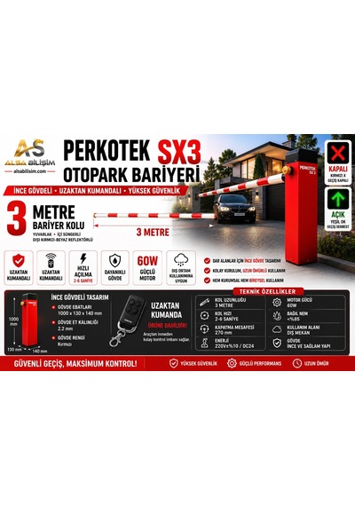Als - Sx3 3 Metre Kollu Otomatik Otopark Bariyeri Uzaktan Kumandalı 60w İnce Gövde