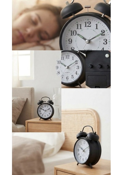 Çalar Saat 21 Cm Kurmalı Alarm Lı Çalar Saat Büyük Boy Retro Vintage Çift Çanlı Komodin Saati Kırmızı Siyah