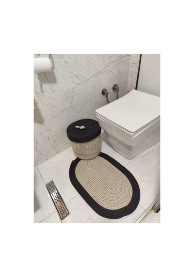 Jüt Hasır 2 Li Banyo Paspas Takımı Bohem Tarzı Banyo Takımı Paspas 40x60 /sepet/25x25 Taş Siyah Taş Siyah