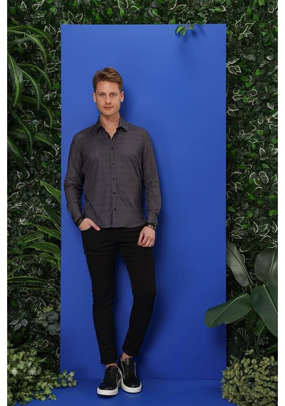 Efor G 1524 Slim Fit Siyah Spor Gömlek Siyah