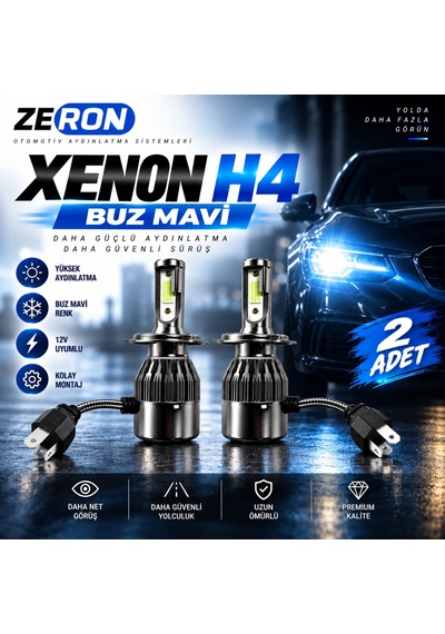 Hyundai Accent Xenon H4 Buz Mavi Led Far Ampulü 12v - 2 Adet Yüksek Aydınlatma Kolay Montaj