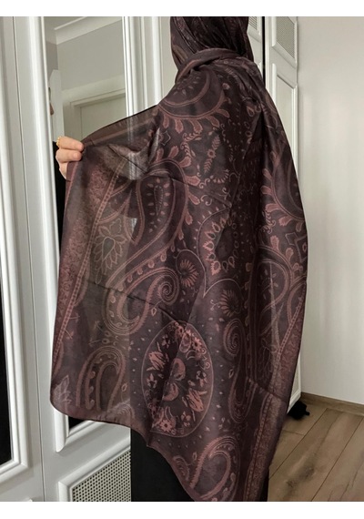 Modakaşmir Aminenesil Etnik Desen Soft Pamuk Şal Koyu Mürdüm Renk
