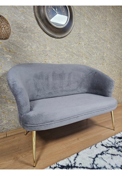 Zafir İkili Teddy Gold Kaplama Sivriltme Ayak Çay Seti Koltuk İkili Berjer , Balkon, Salon, Ofis Gri