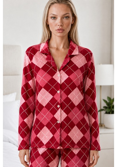 Kadın Casual Esnek Bol Kırmızı Pijama Takımı 4668