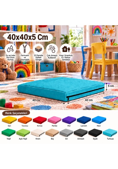 40x40x5 Cm Kare Minder - Sandalye Minderi - Kreş Anaokulu Oyun Aktivite Minderi - Bahçe Dekor Minderi Mavi