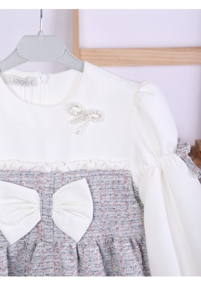 Xo Kids Kurdele Detaylı Kız Çocuk Elbise 4-10 Yaş 4407 Beyaz - Mor