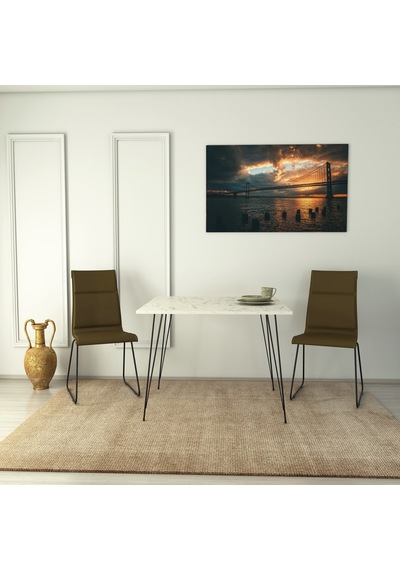 Pasific Home Sandalf Metal Ayaklı Mutfak Masası Kare 90x90 Beyaz Mermer