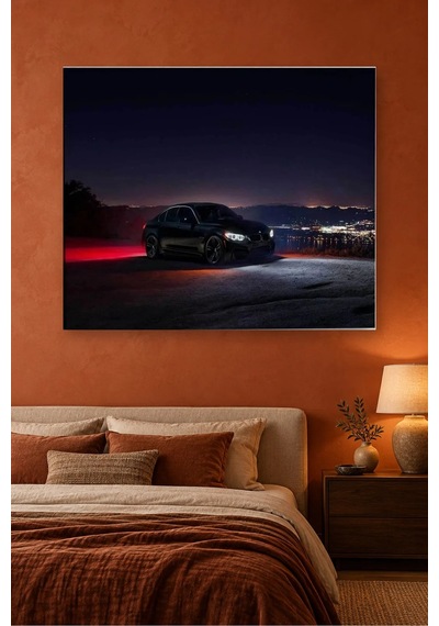 Fida Gece Şehir Işıklarında Siyah Bmw M3 Canvas Tablo