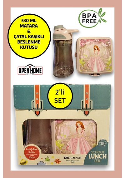 2'li Premium Beslenme Kutusu Ve 530 Ml Su Matarası Pembe Diğer