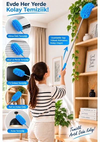 Mikrofiber Makarna Mop Toz Alma Paspası Tüy Toplayıcı Çok Amaçlı Temizlik Mopu