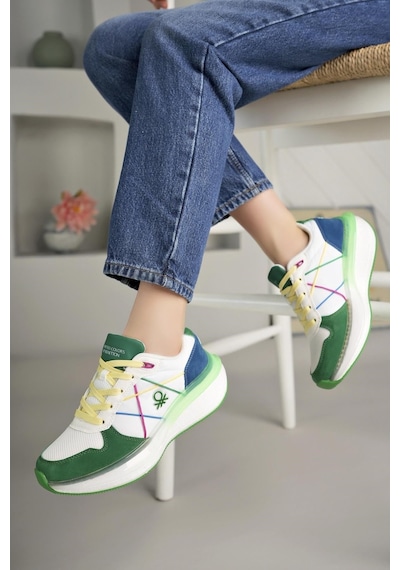 Benetton 10044 Beyaz Yeşil Memory Foam Kadın Sneakers