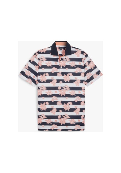 Puma Garden Pique Polo Çiçek Baskılı Erkek Golf Tshirt Deep Navy-melon Punch 01