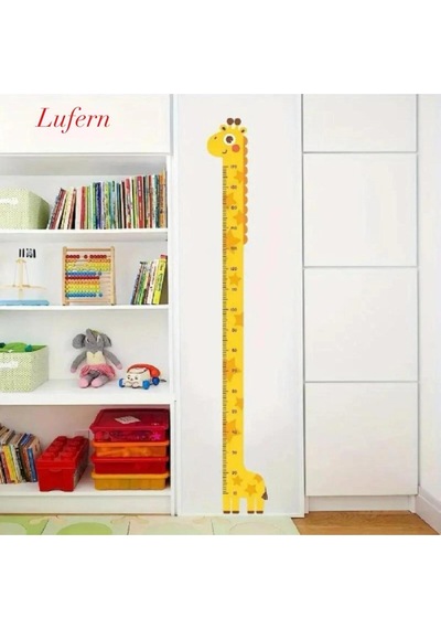 Özel Üretim Sevimli Sarı Zürafa Boy Ölçüsü Sticker Bebek Çocuk Cetvel Çift Taraflı Bant Dayanıklı