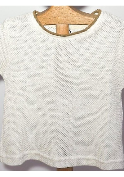 Nanica Kids Erkek Çocuk Ajurlu İnce Düz Triko T-shirt-15726 Bej