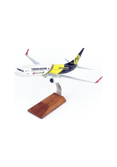 Thy051 1/100 Ölçek, Thy Borissia Dortmund Logolu B737-800 Yolcu Uçağı, Sergilemeye Hazır Ahşap Standlı Model-56300