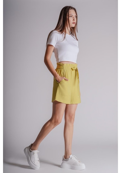 Braccas Kadın Yandan Takma Cepli Beli Lastikli Jogger Şort Lime Lime